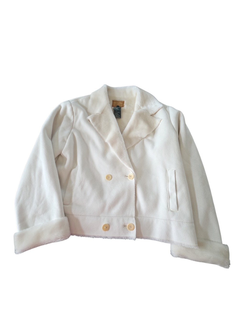 Lauren Ralph Lauren Cream Double-Breasted Pea Coat with Faux Fur Trim